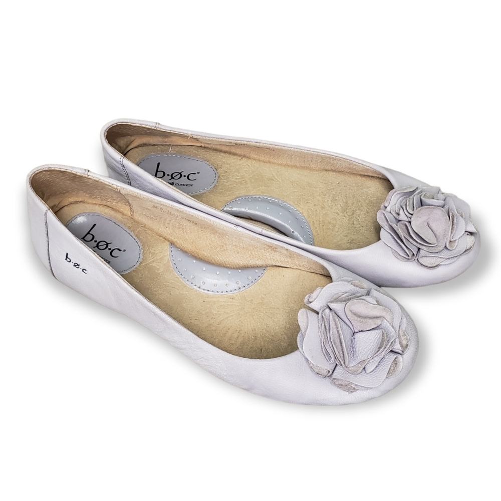 b.o.c. Born Concepts Lady Leather Ballet Flats Lilac Rosette Toe Size 7